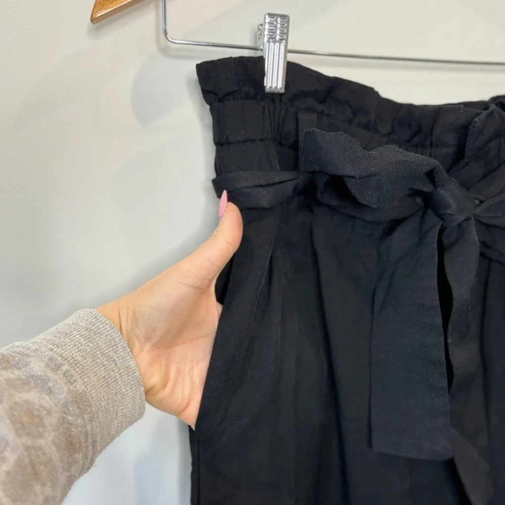 J. Crew Black Wide Leg High Rise Wait Tie Bag Pants (sz 2)